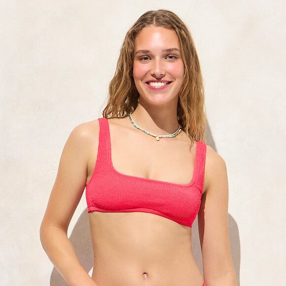 J Crew Women's Scrunchie squareneck bikini top Small Ripe Raspberry Color - Picture 1 of 6